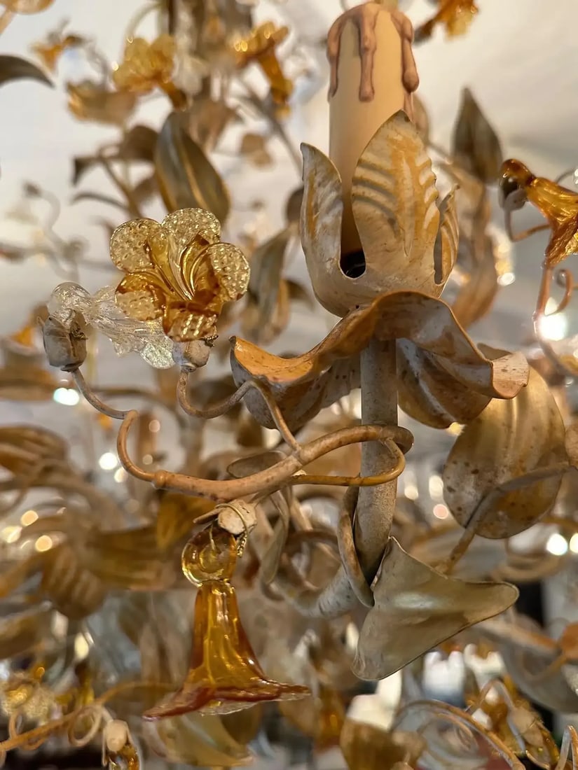 Gorgeous Italian Painted Metal & Murano Glass 8 Arm Chandelier - 3