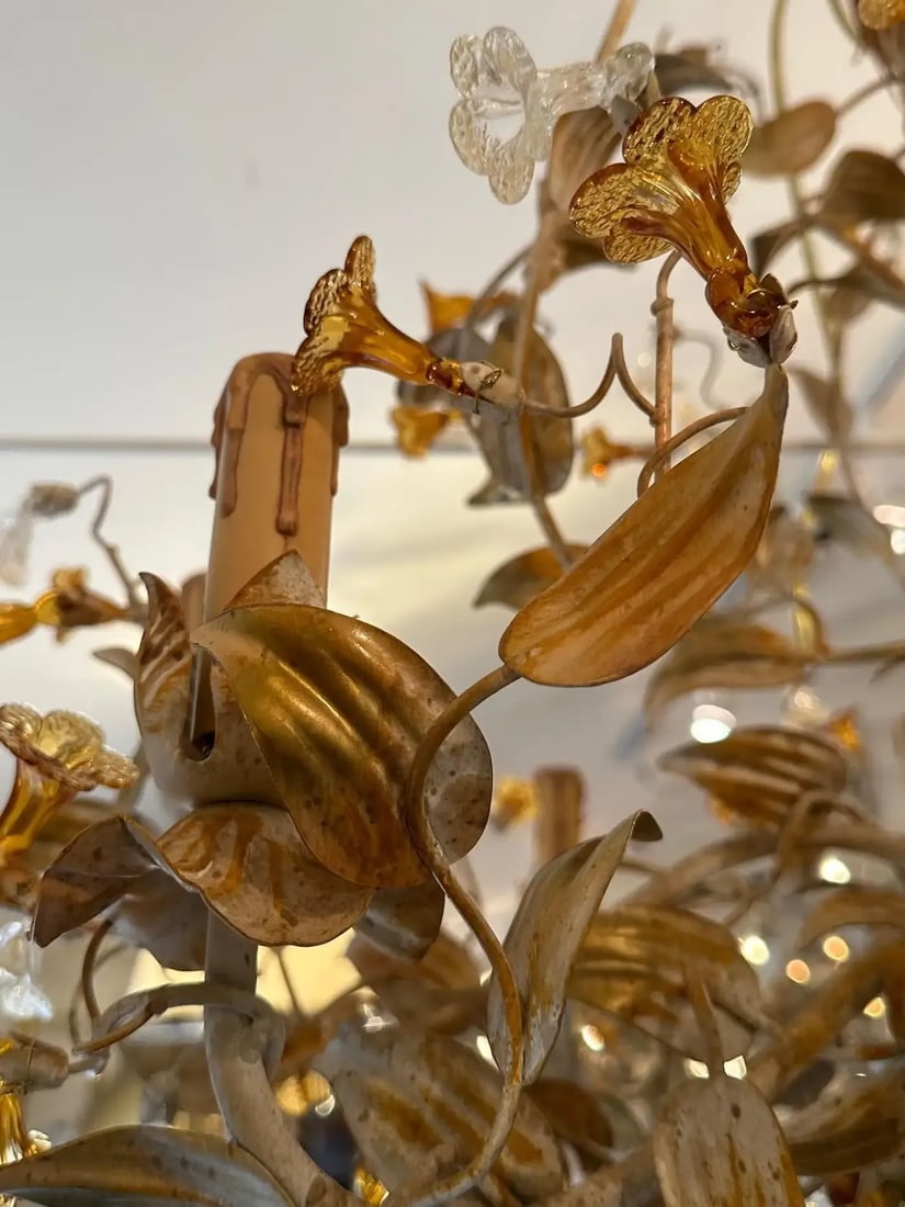 Gorgeous Italian Painted Metal & Murano Glass 8 Arm Chandelier - 5