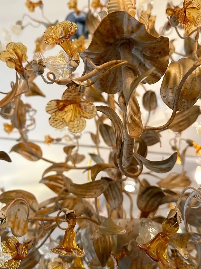 Gorgeous Italian Painted Metal & Murano Glass 8 Arm Chandelier - 8