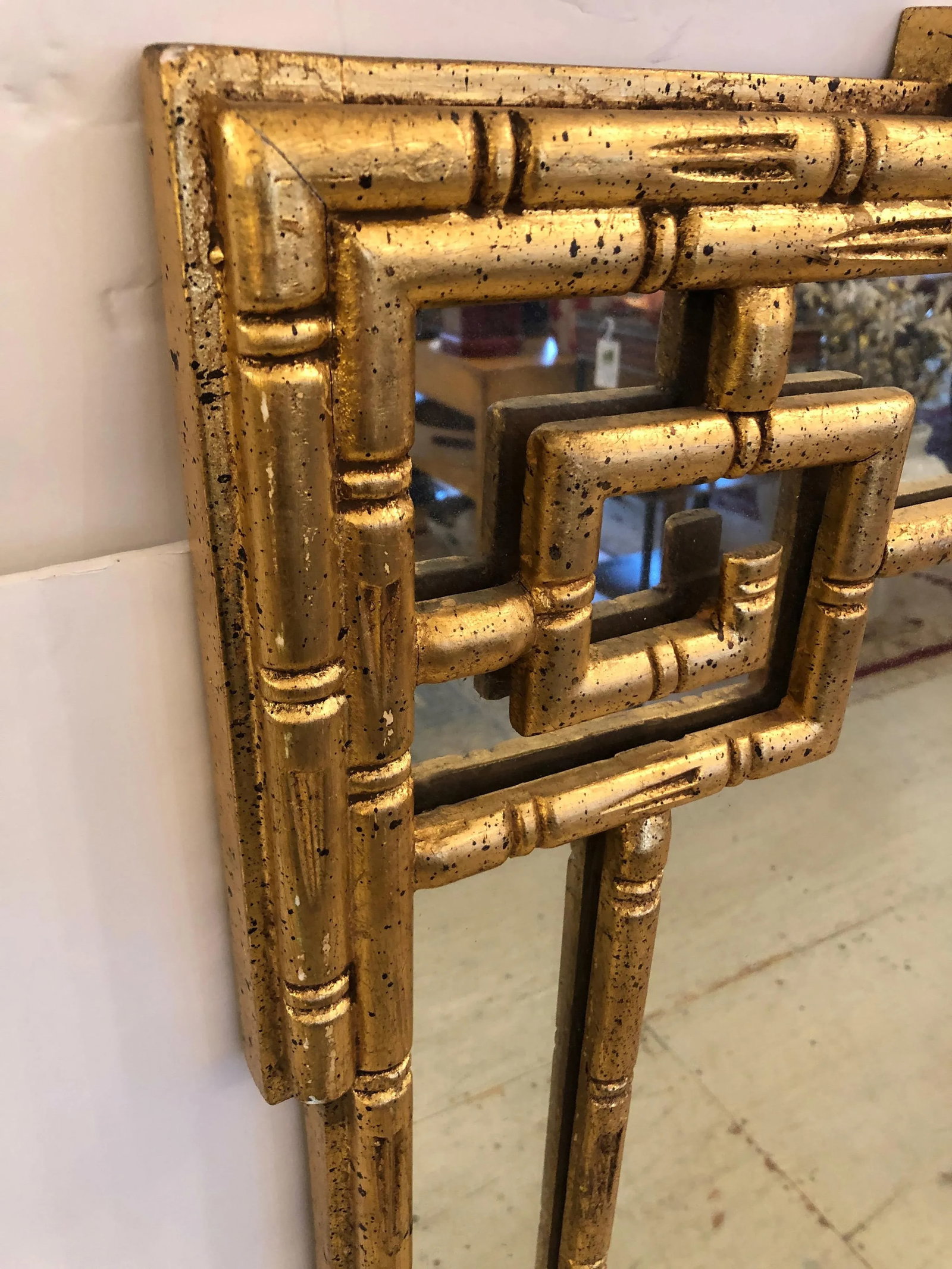 1960s Giltwood Greek Key Faux Bamboo Wall Mirror - 3