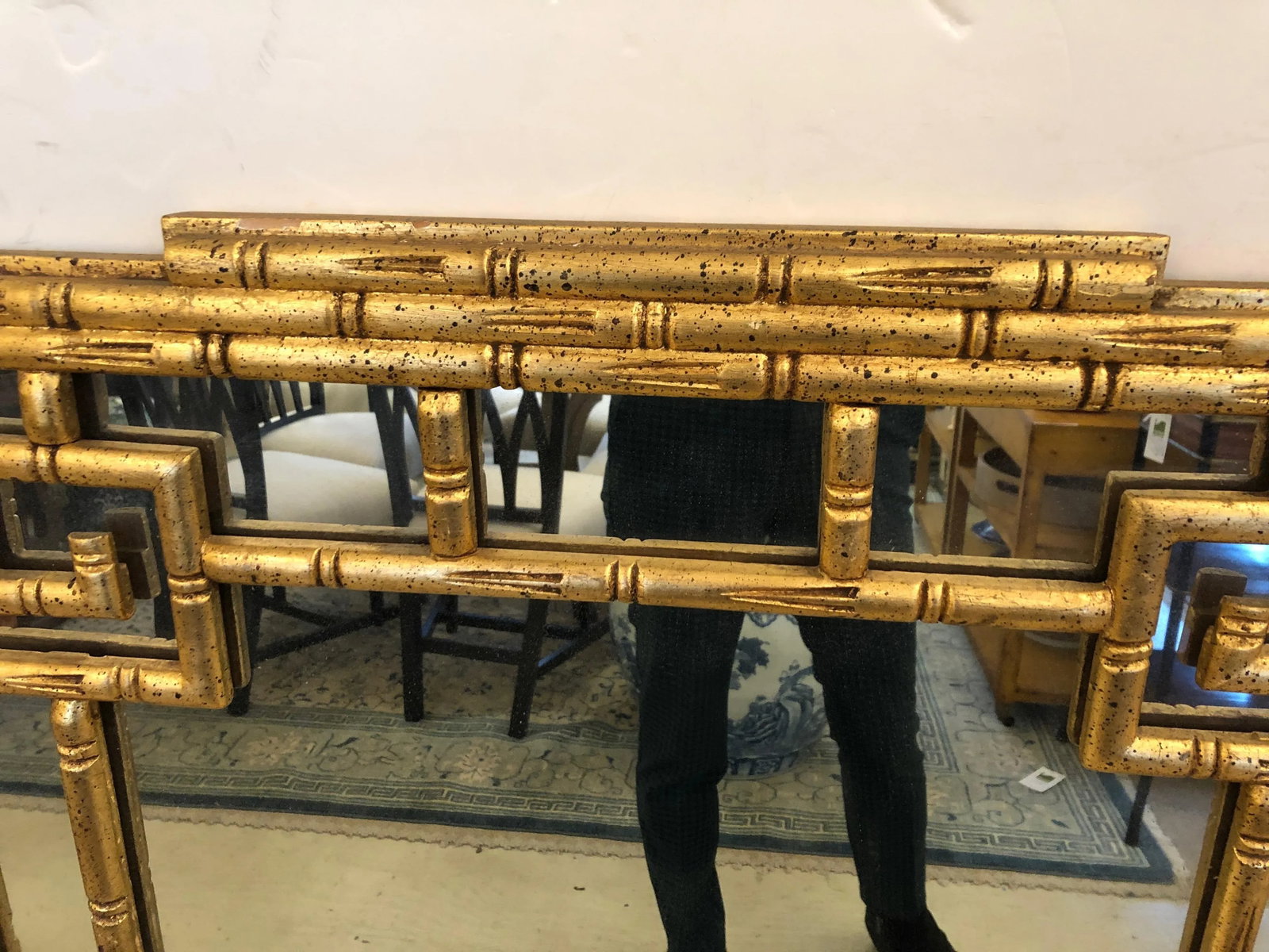 1960s Giltwood Greek Key Faux Bamboo Wall Mirror - 4