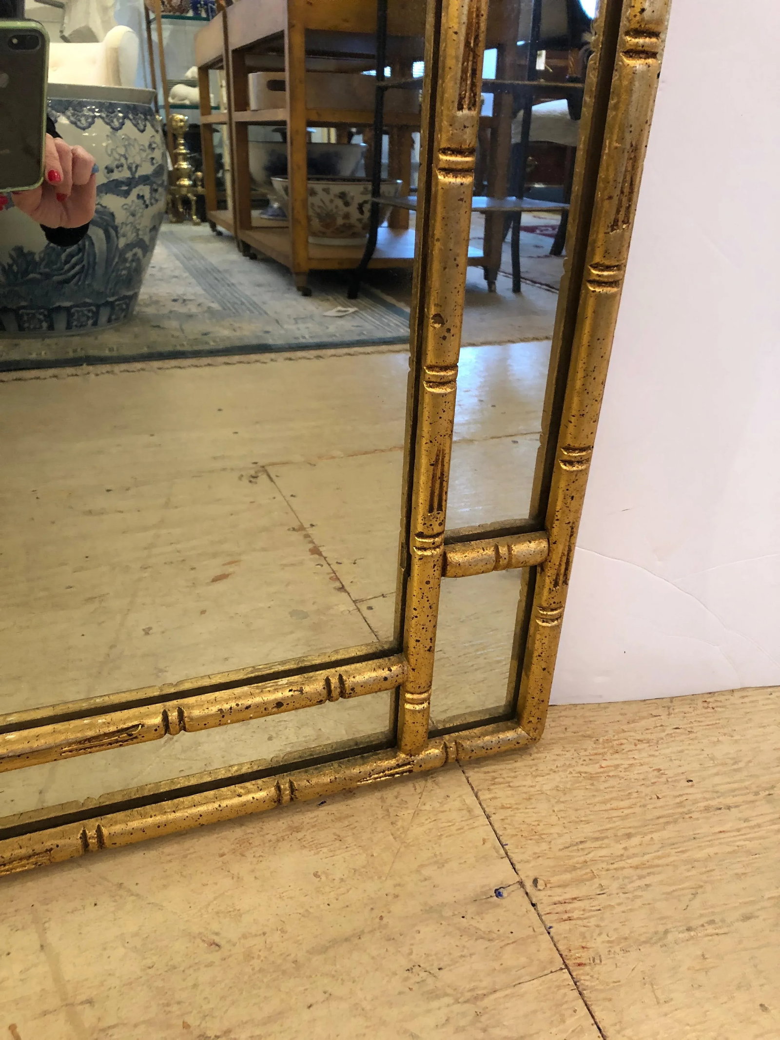 1960s Giltwood Greek Key Faux Bamboo Wall Mirror - 5