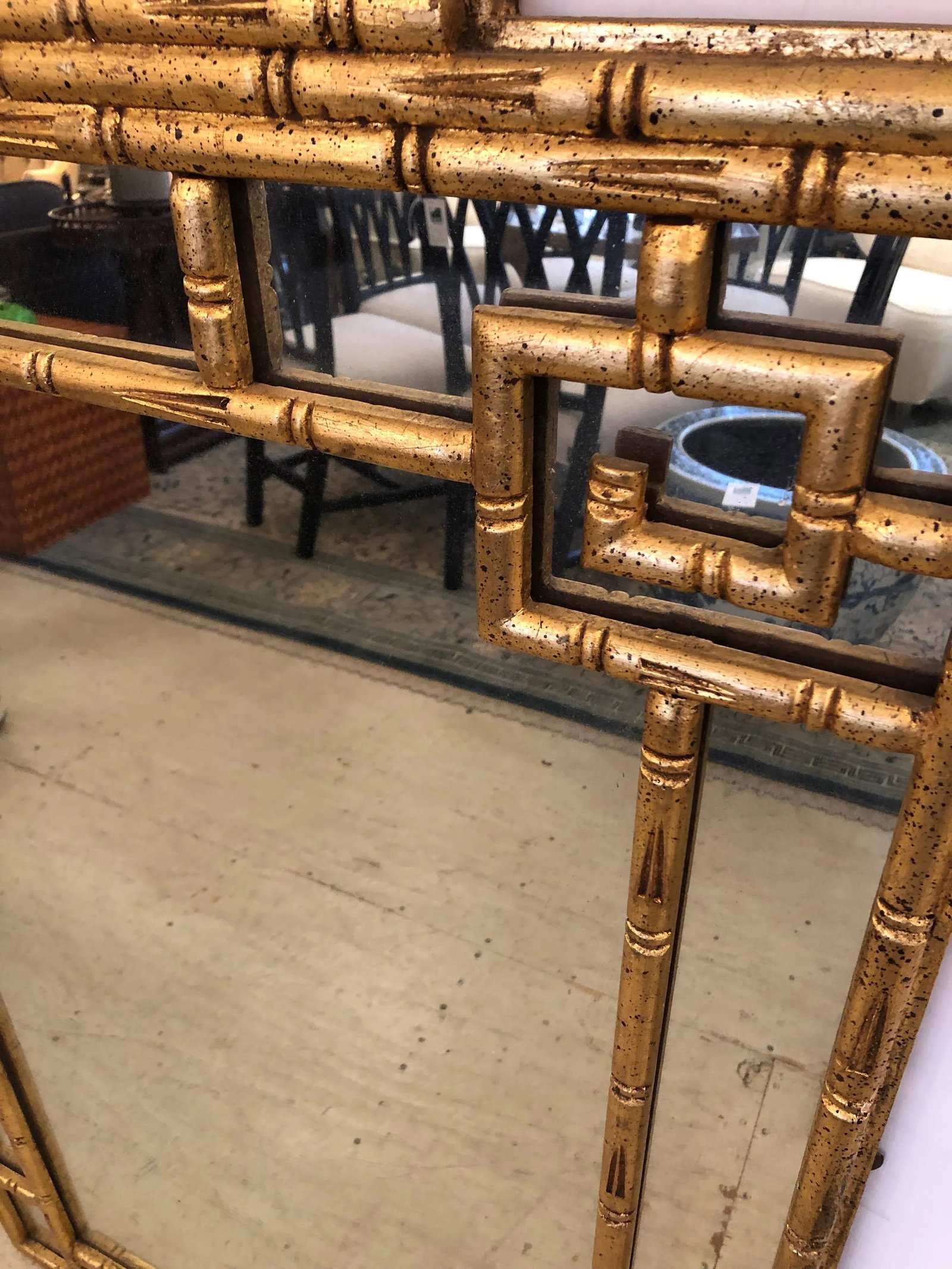 1960s Giltwood Greek Key Faux Bamboo Wall Mirror - 6