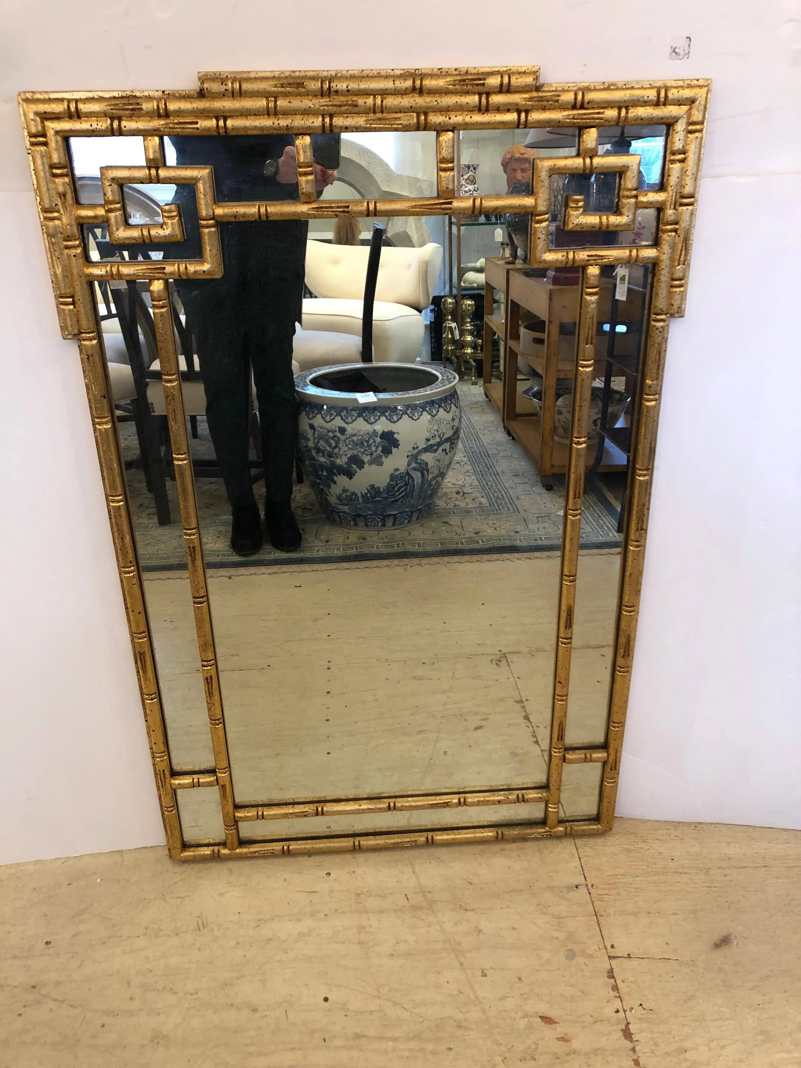 1960s Giltwood Greek Key Faux Bamboo Wall Mirror - 8