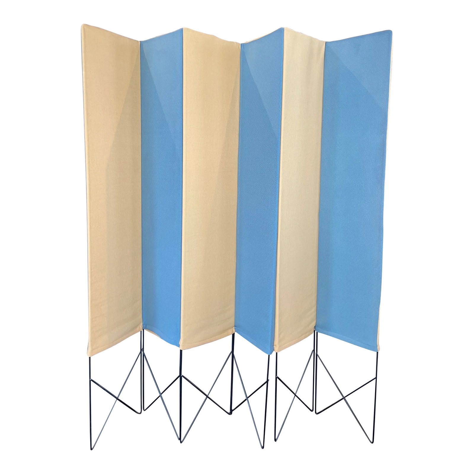 Dazzling Mid Century Modern Folding Privacy Screen: This two toned mid century privacy screen is a rare find. I have another one that is solidly the same blue. It adds a great visual punch to any area in which you place it. The dimensions listed below 