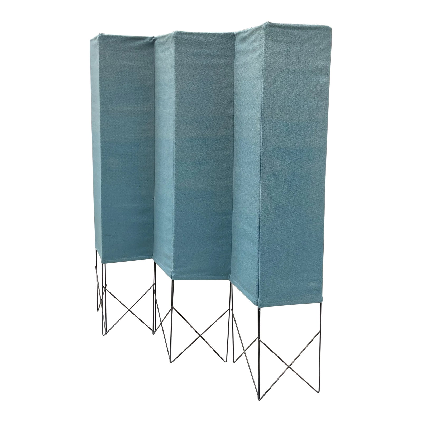 Mid Century Modern Folding Screen: This soft blue upholstered mid century privacy screen is a rare find. I have another one that is two-toned. It adds a great visual punch to any area in which you place it. The dimensions listed below 