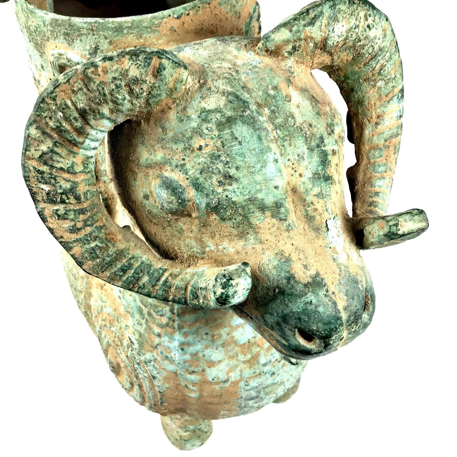 1920s Chinese Bronze Two Headed Ram Flower Pot/Candle Holder - 10