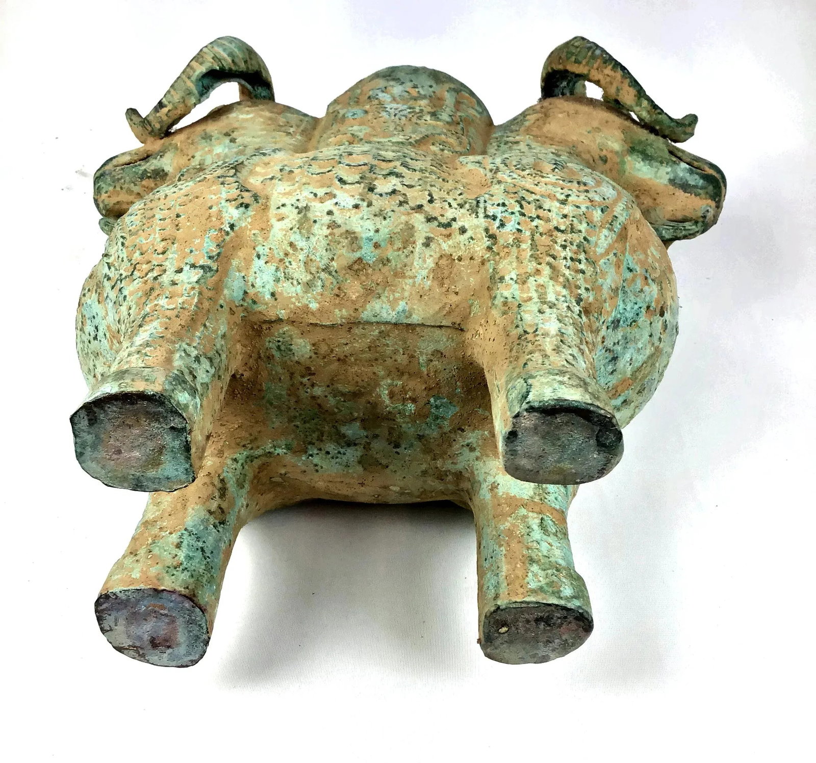1920s Chinese Bronze Two Headed Ram Flower Pot/Candle Holder - 12