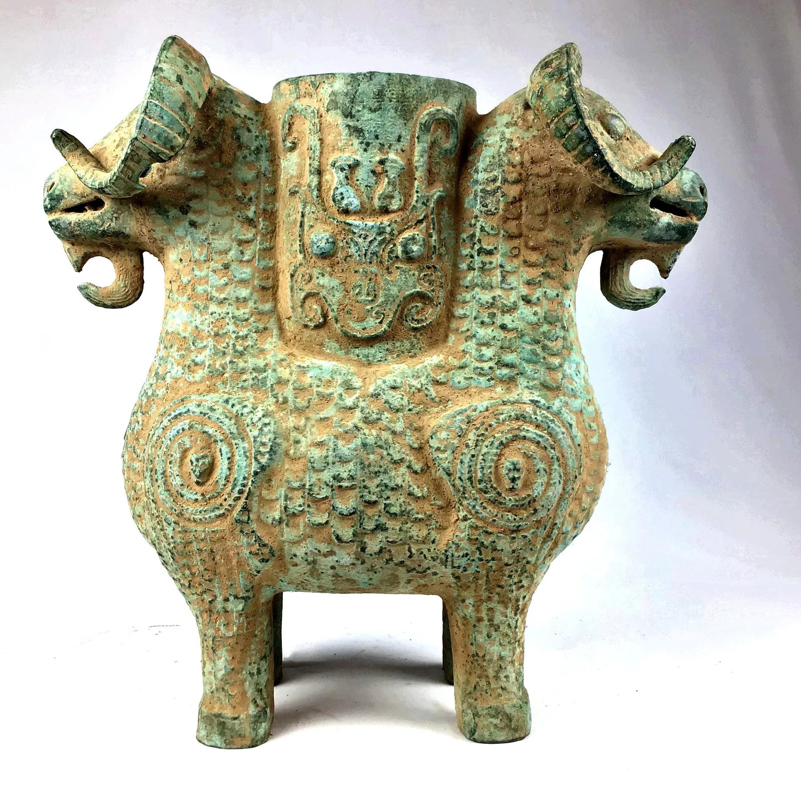 1920s Chinese Bronze Two Headed Ram Flower Pot/Candle Holder - 5