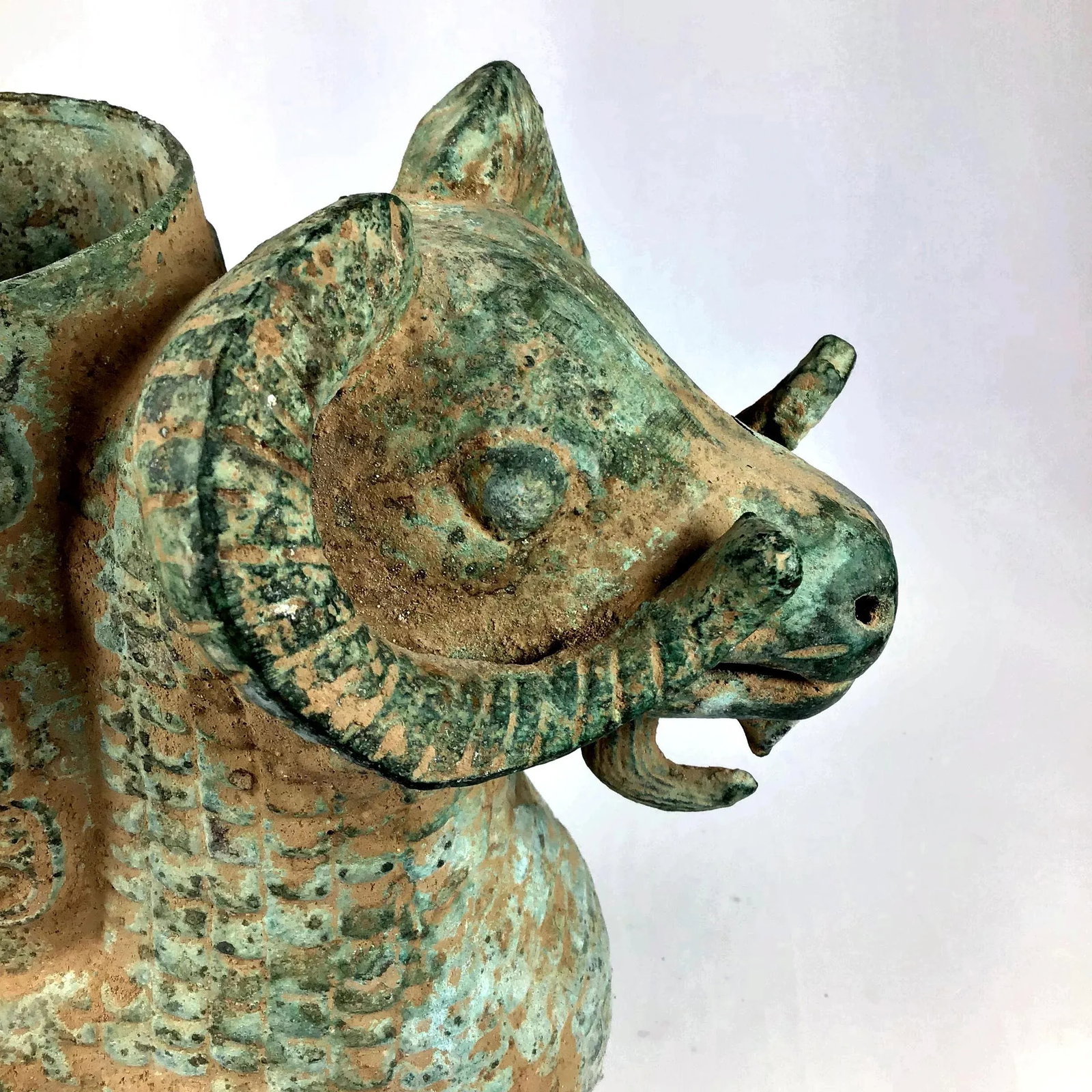 1920s Chinese Bronze Two Headed Ram Flower Pot/Candle Holder - 7