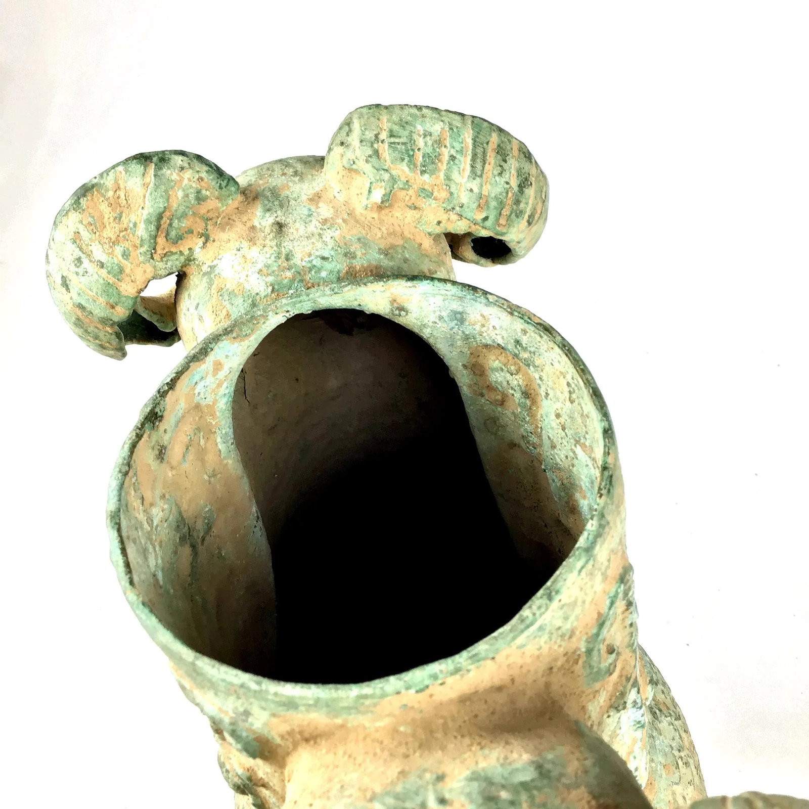 1920s Chinese Bronze Two Headed Ram Flower Pot/Candle Holder - 9