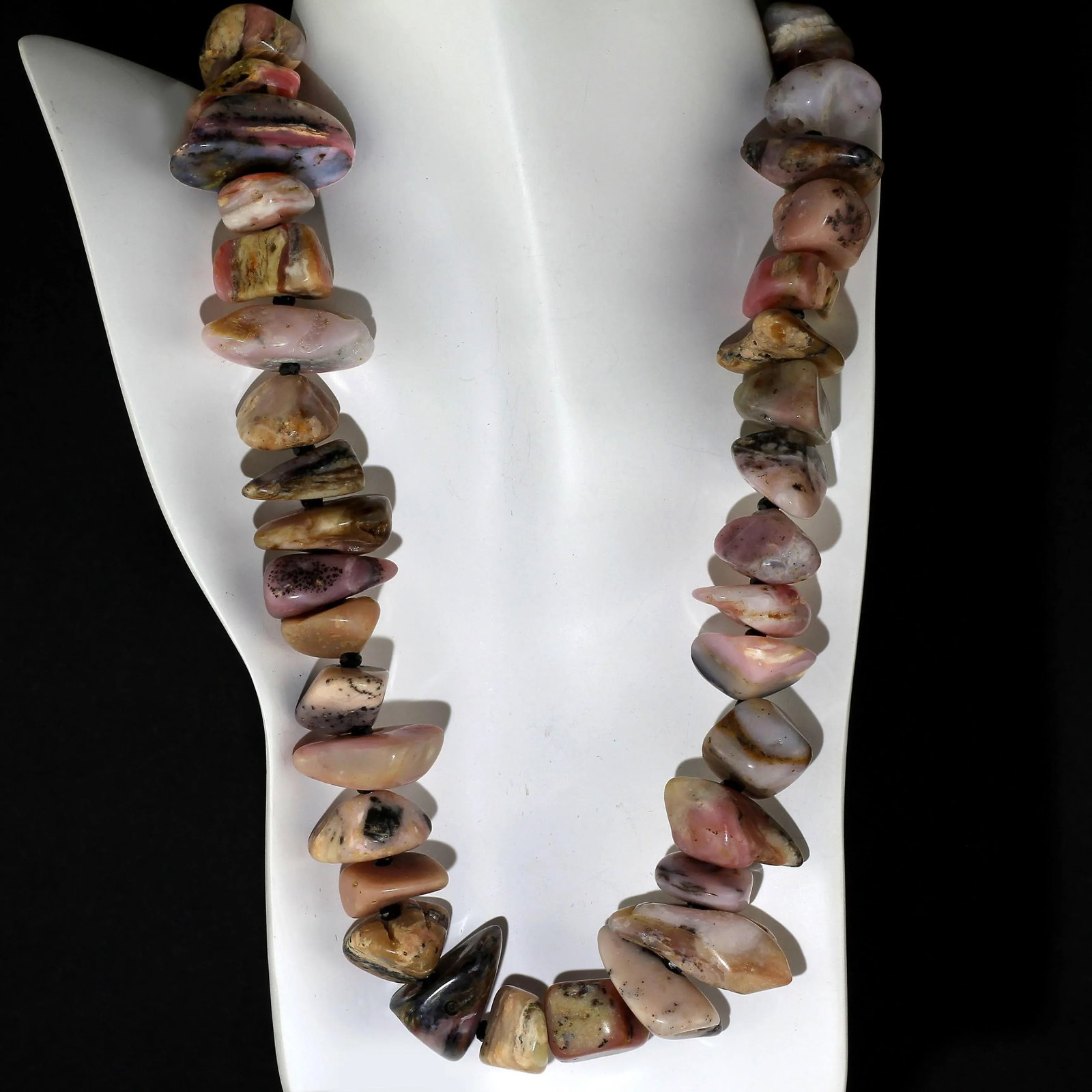 AJD Necklace of Highly Polished Pink Peruvian Opal Nuggets and Black Spinel - 2