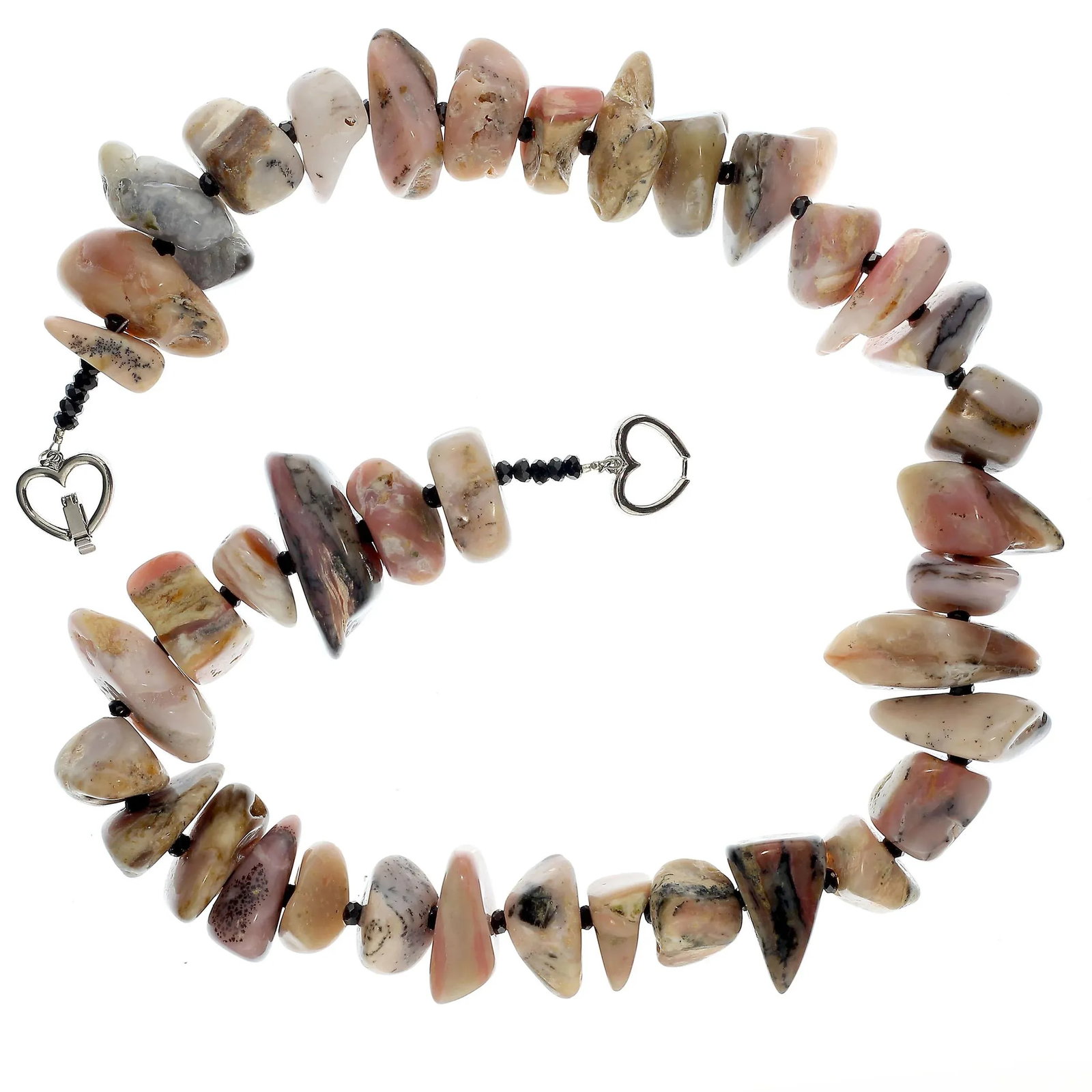 AJD Necklace of Highly Polished Pink Peruvian Opal Nuggets and Black Spinel - 5