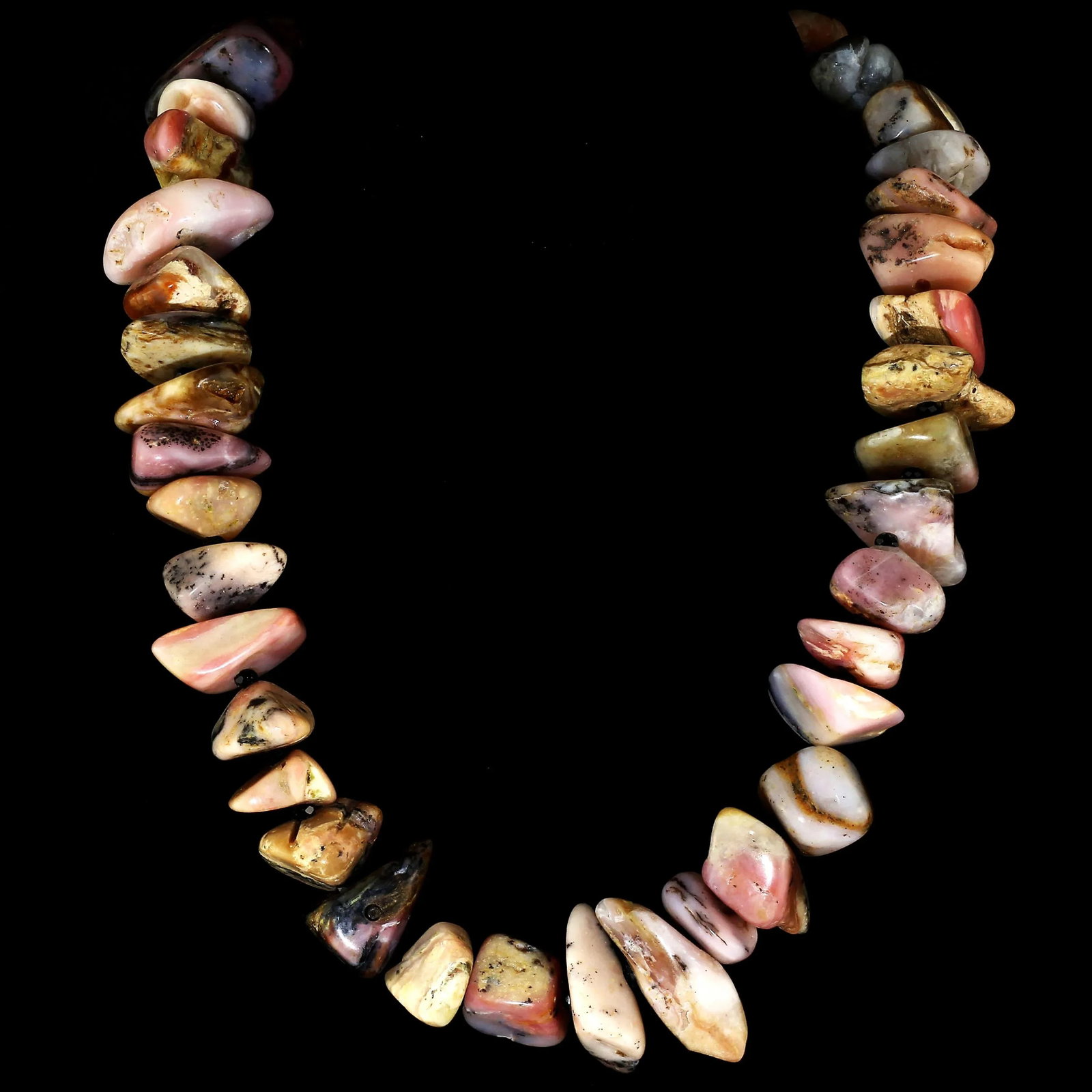AJD Necklace of Highly Polished Pink Peruvian Opal Nuggets and Black Spinel - 6