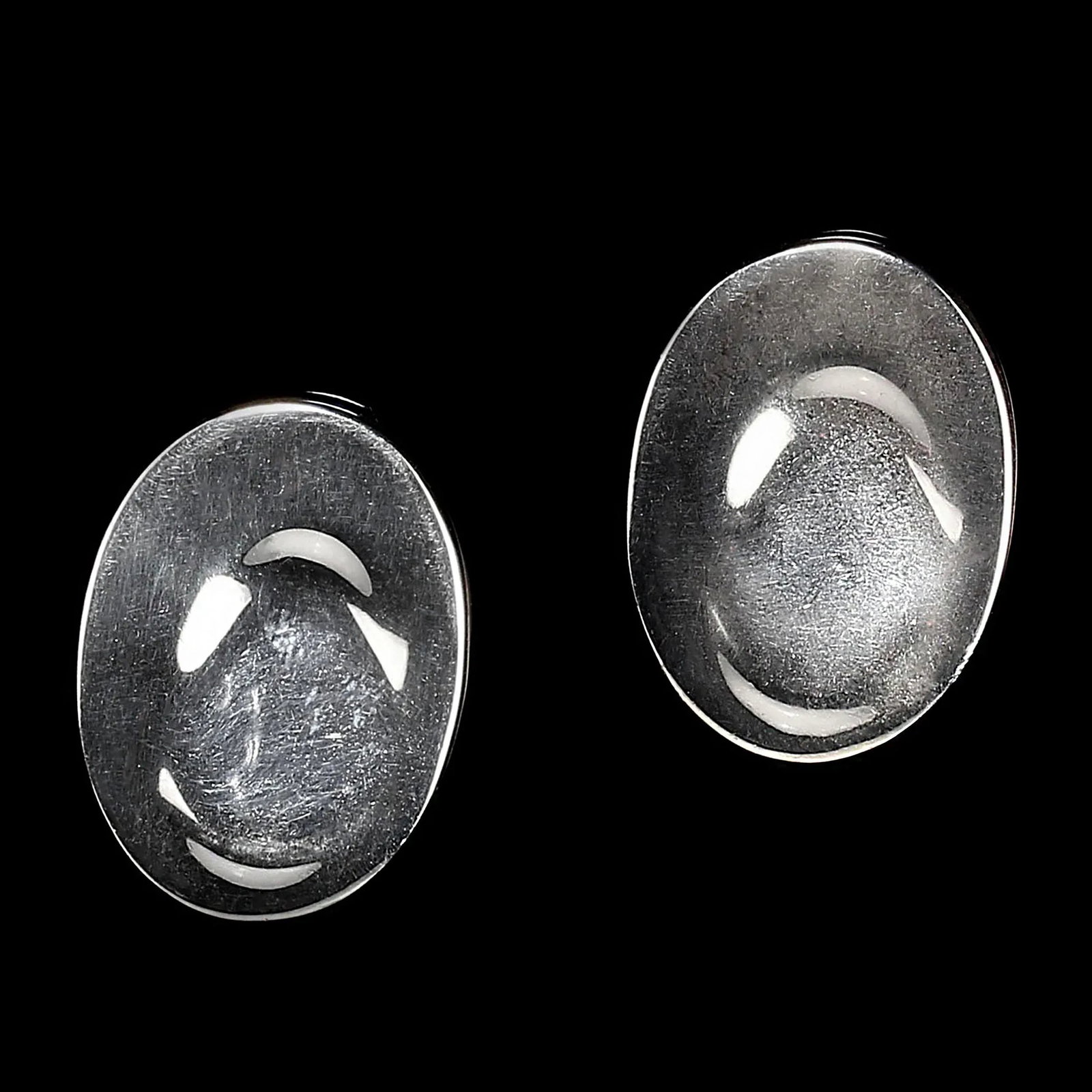 1990s Elegant Sterling Silver Oval Earrings - Set of 2 - 4