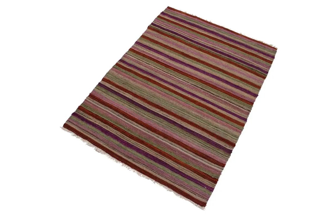 1990s Boho Chic Hand-Woven Kilim Wool Rug - 2'10'' * 3'11'' - 3