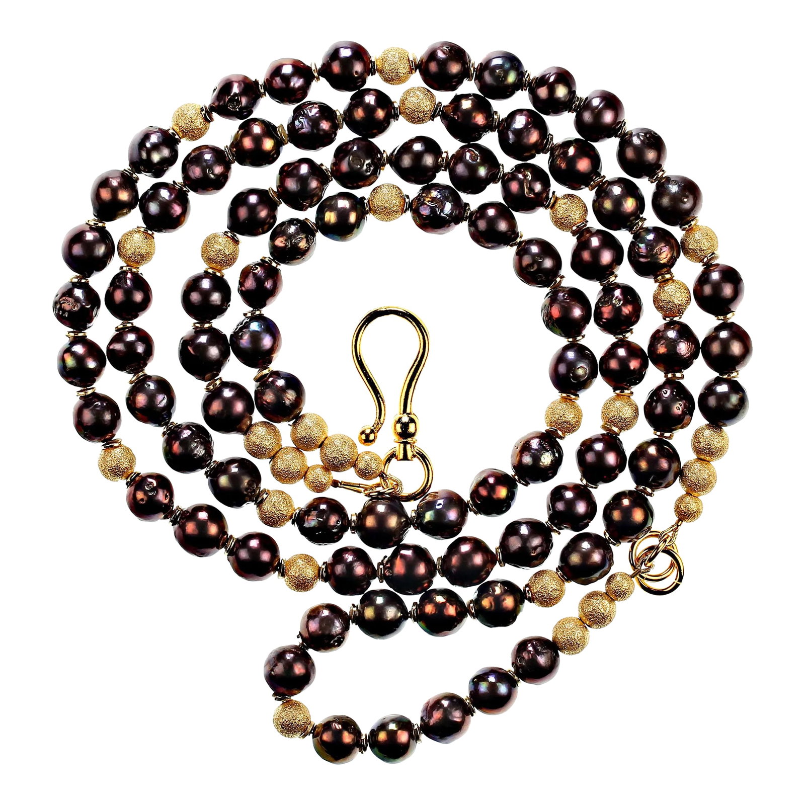 Two Strand Iridescent Mauve Pearl Necklace With Goldy Accents - 2
