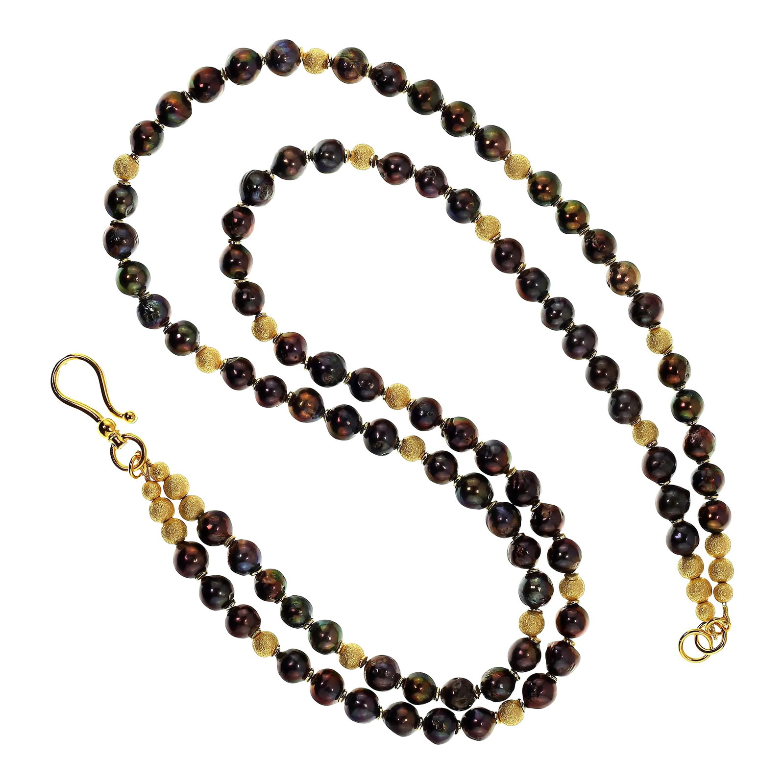 Two Strand Iridescent Mauve Pearl Necklace With Goldy Accents - 4