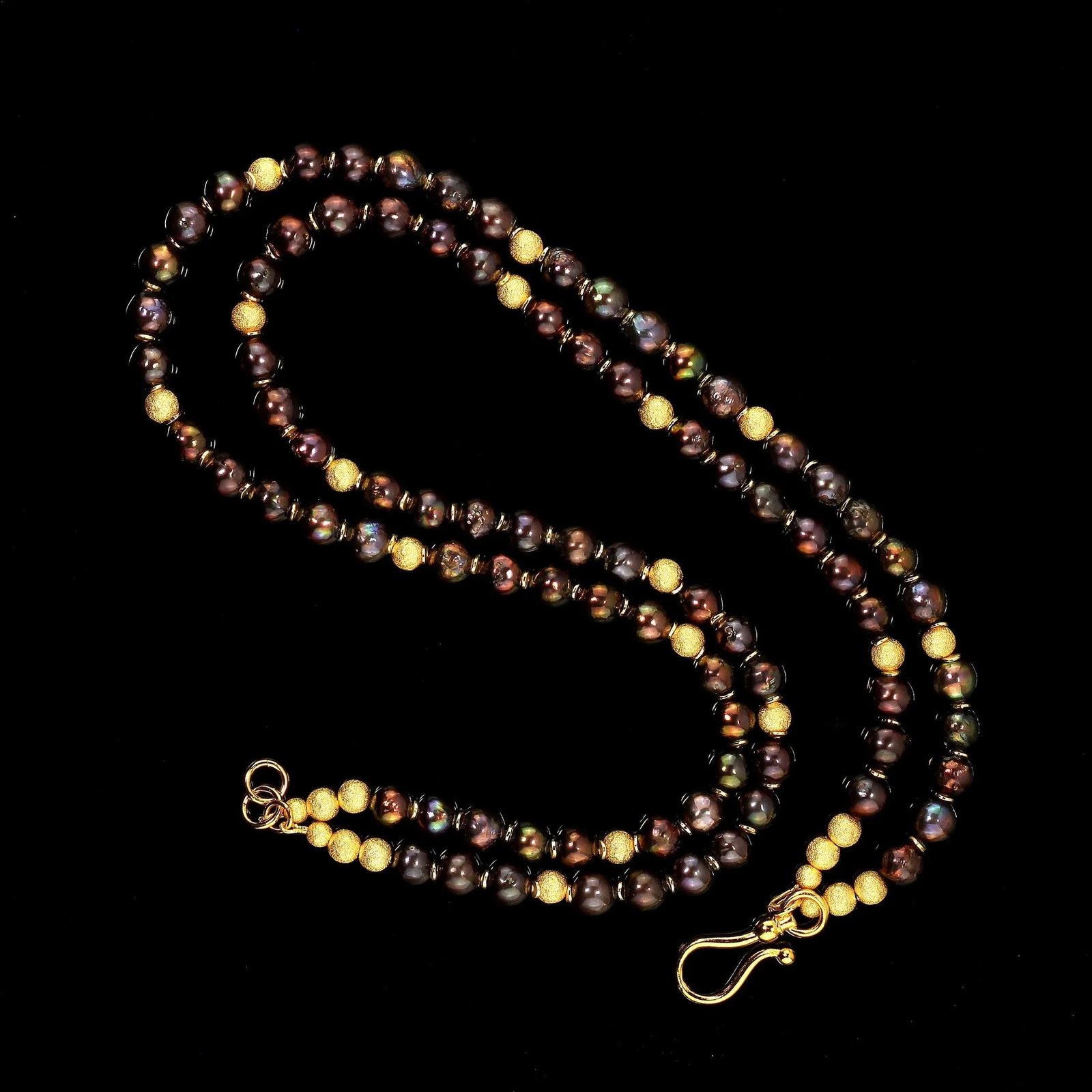 Two Strand Iridescent Mauve Pearl Necklace With Goldy Accents - 7