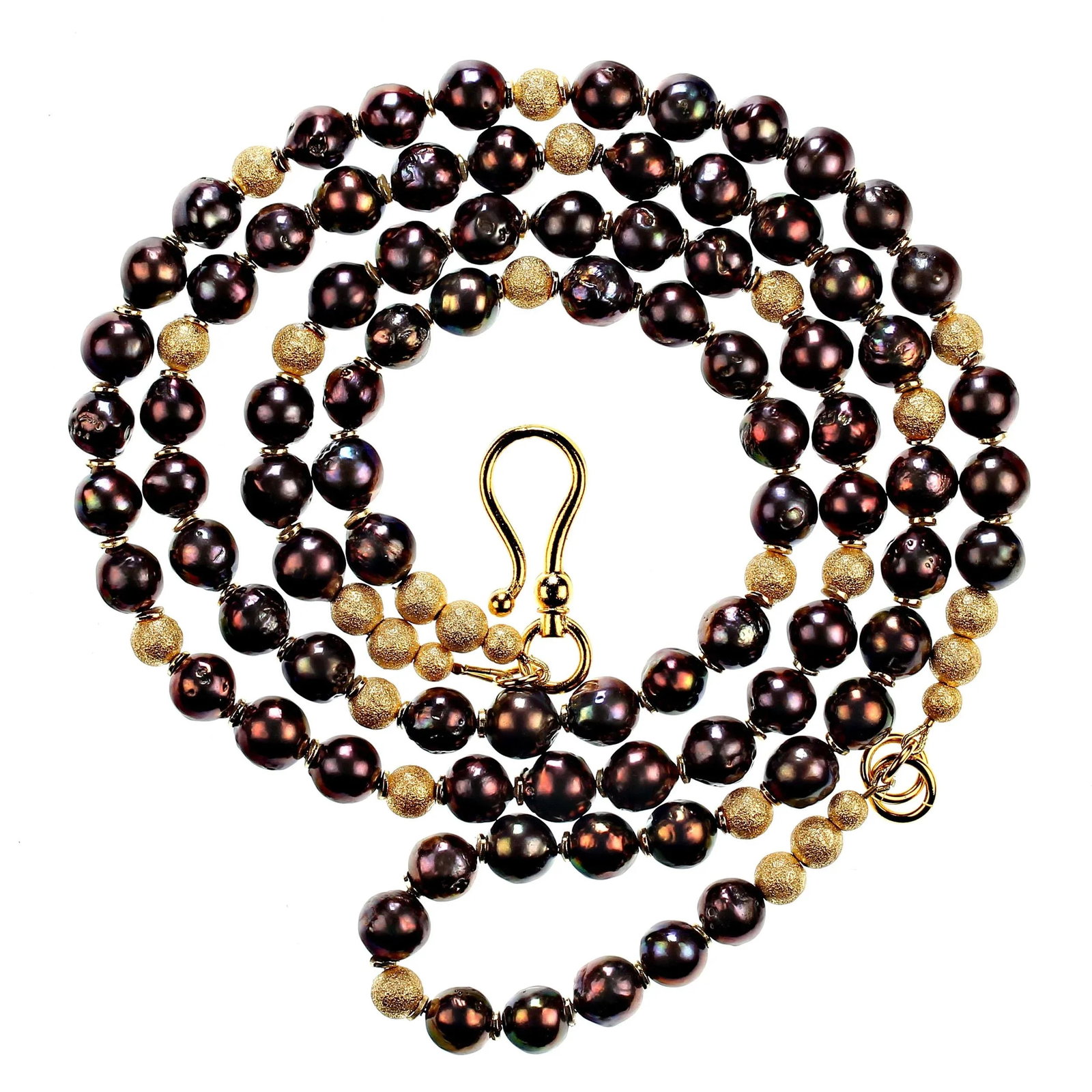 Two Strand Iridescent Mauve Pearl Necklace With Goldy Accents - 8
