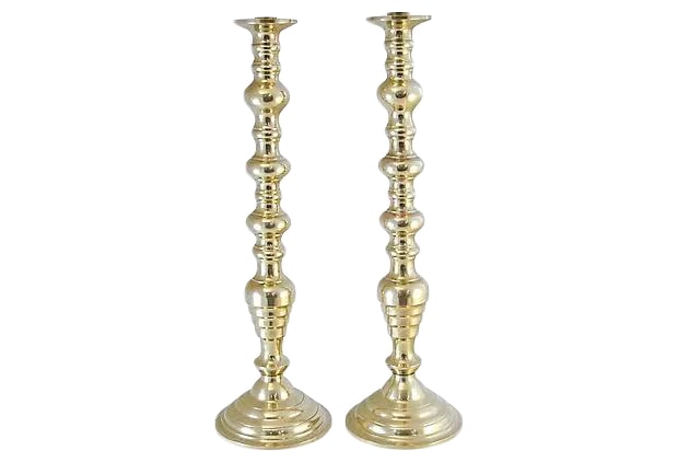 19" Convertible Brass Candlesticks - a Pair (1 of 9)