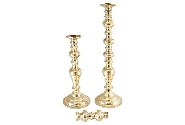 19" Convertible Brass Candlesticks - a Pair - 2