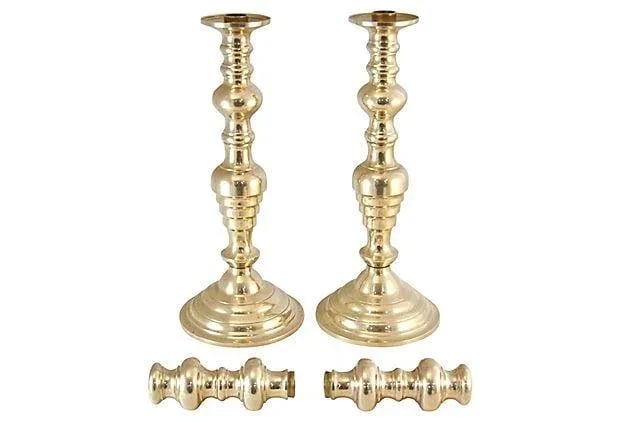 19" Convertible Brass Candlesticks - a Pair - 3