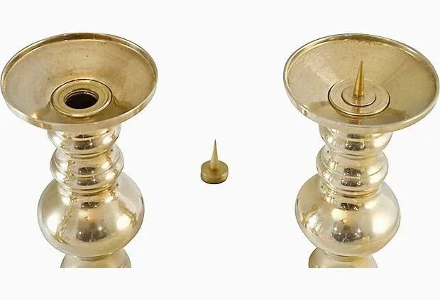 19" Convertible Brass Candlesticks - a Pair - 5