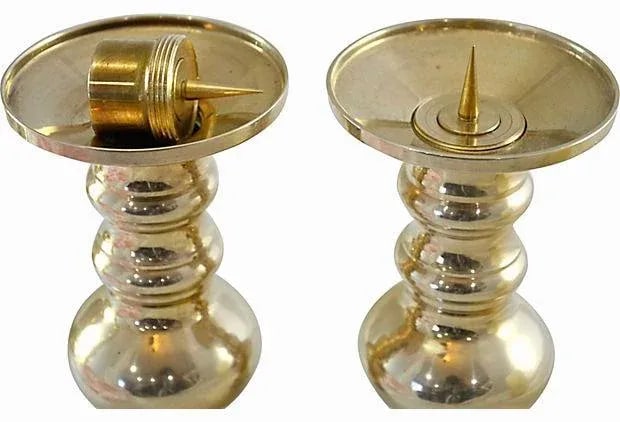 19" Convertible Brass Candlesticks - a Pair - 6