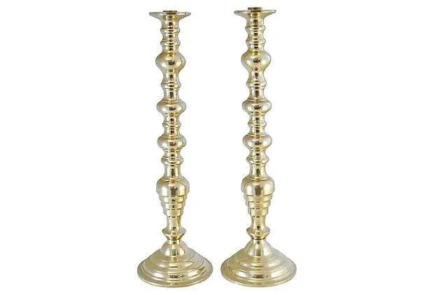 19" Convertible Brass Candlesticks - a Pair - 9