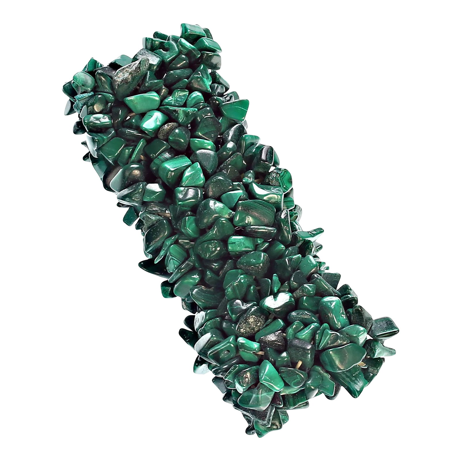 Statement Green Malachite Bracelet: This is part of Chairish's Costume Jewelry assortment. Make a bold fashion statement with this striking green chip Malachite bracelet, designed to keep you on-trend with the season's hottest color. Fe