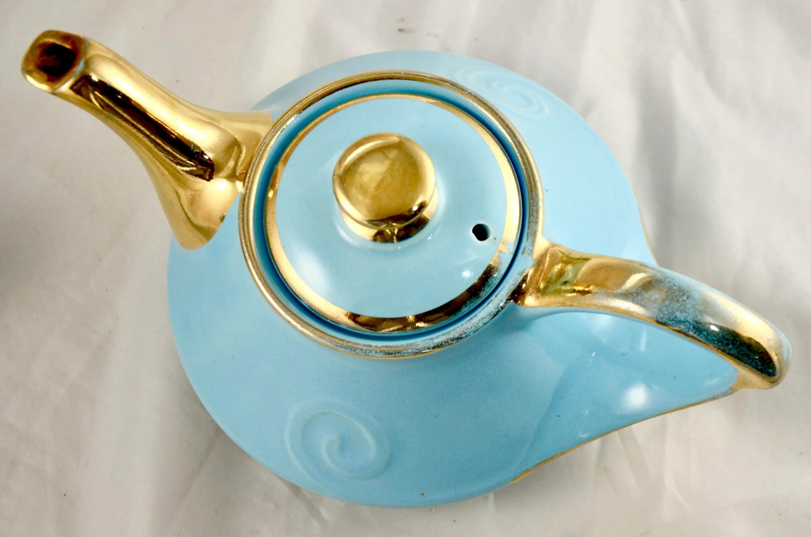 1950s Aqua & 22k Gold Teapot - 5