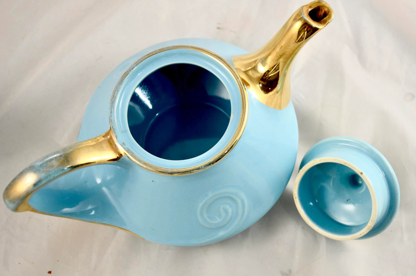 1950s Aqua & 22k Gold Teapot - 8