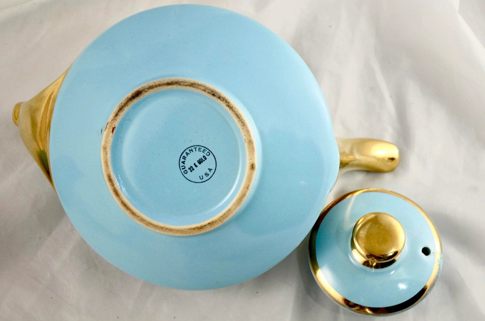1950s Aqua & 22k Gold Teapot - 9