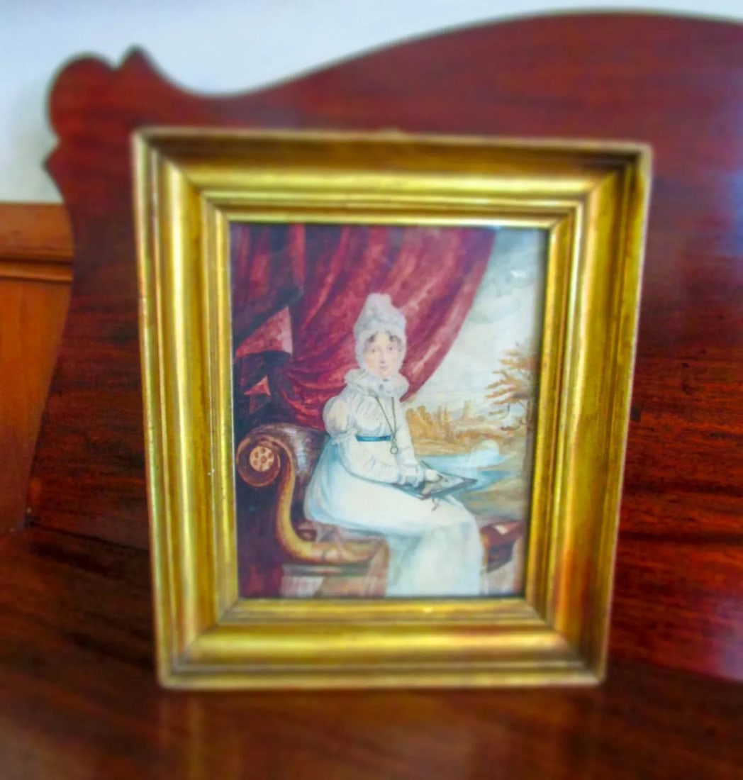 Early 18thc French Watercolor Portrait Seated Lady Drawing Castle in Background - 11