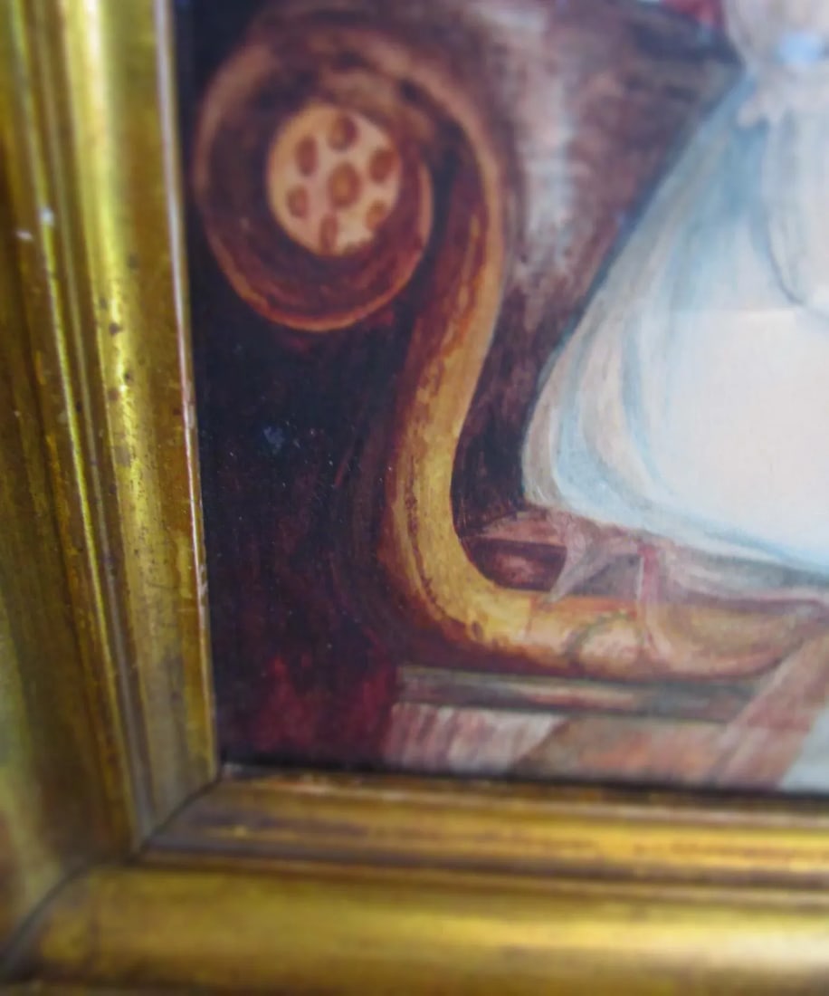 Early 18thc French Watercolor Portrait Seated Lady Drawing Castle in Background - 4
