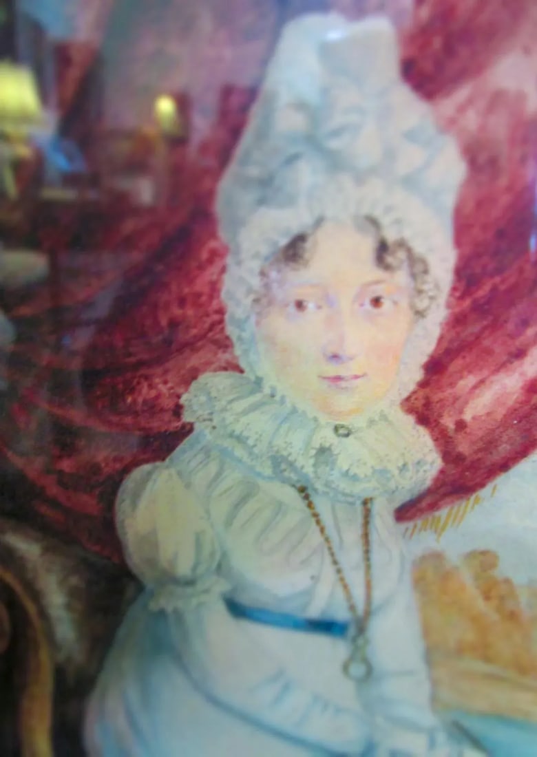 Early 18thc French Watercolor Portrait Seated Lady Drawing Castle in Background - 9