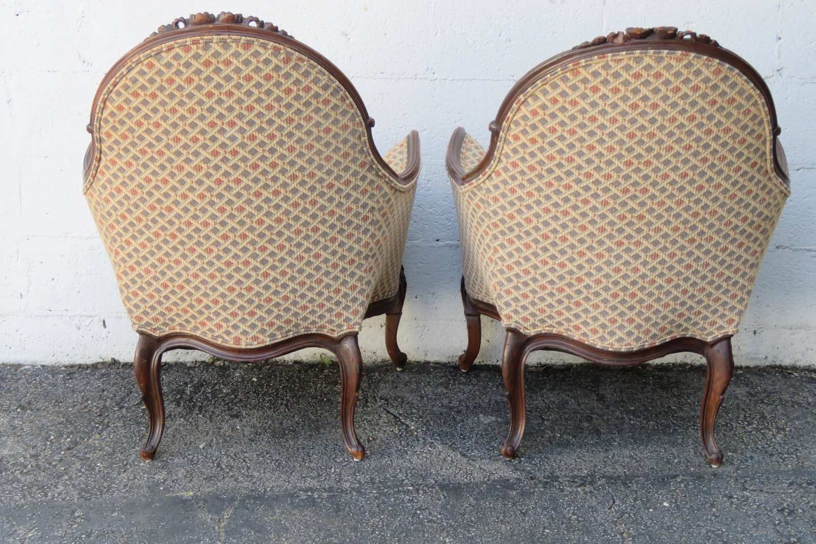 French Early 1900s Hand Carved Side Lounge Accent Fireplace Chairs a Pair - 3