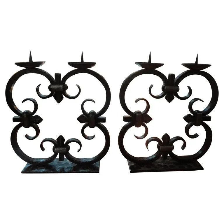 1940s French Art Deco Wrought Iron Candle Holders by Michel Zadounaisky - a Pair - 11
