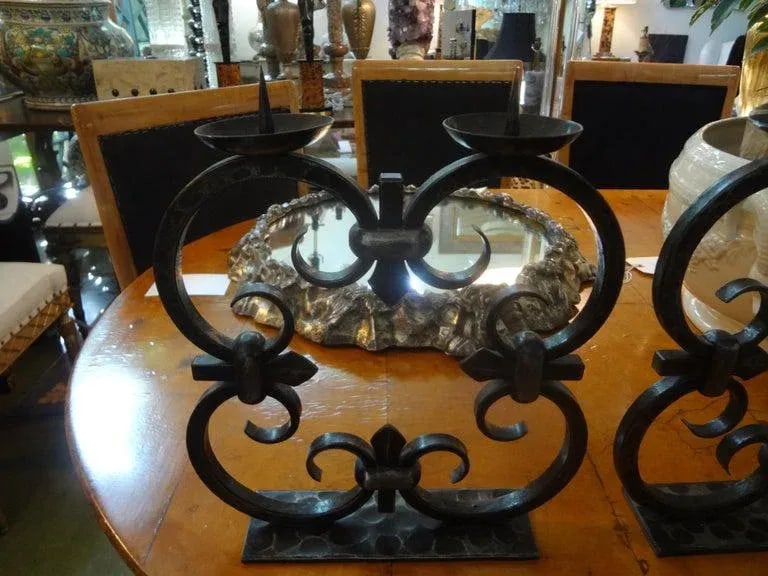 1940s French Art Deco Wrought Iron Candle Holders by Michel Zadounaisky - a Pair - 4