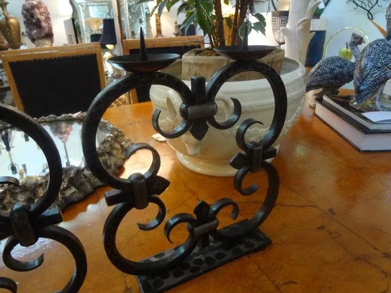 1940s French Art Deco Wrought Iron Candle Holders by Michel Zadounaisky - a Pair - 5