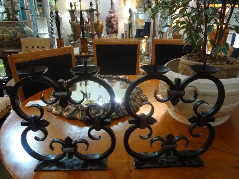 1940s French Art Deco Wrought Iron Candle Holders by Michel Zadounaisky - a Pair - 6