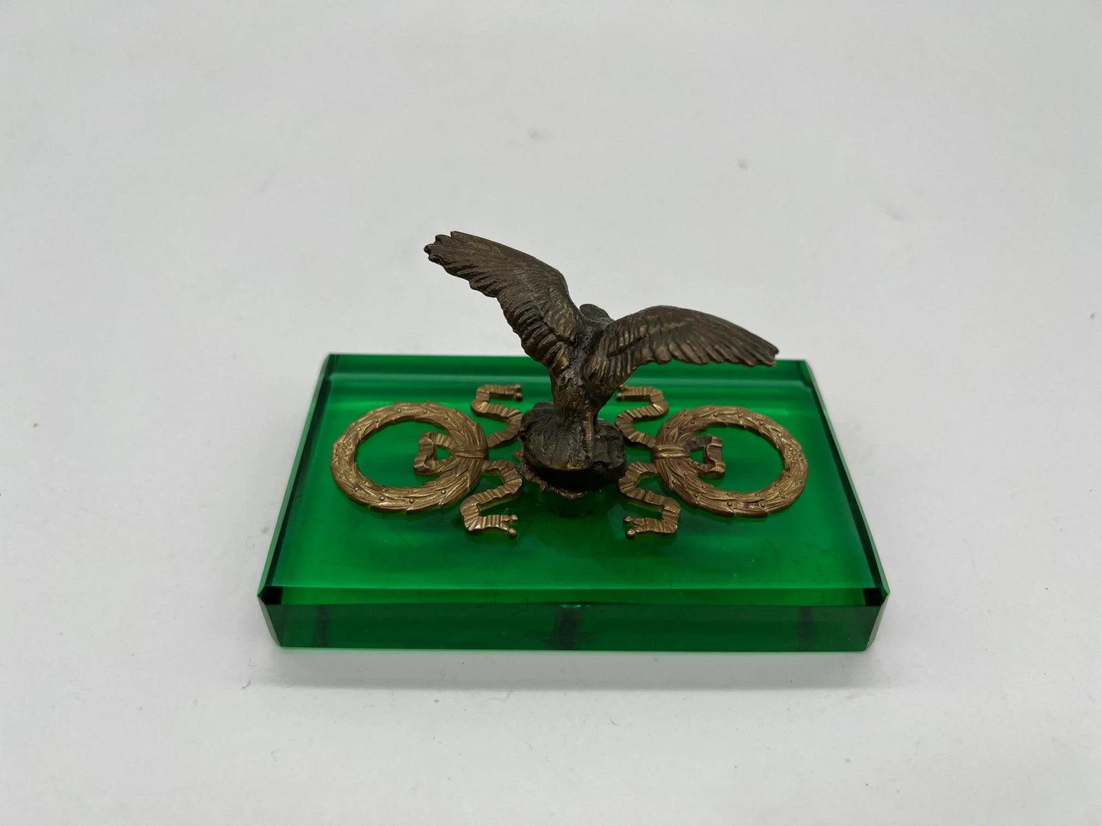 Antique French Empire Style Gilt Eagle Motif & Emerald Glass Paperweight - 2