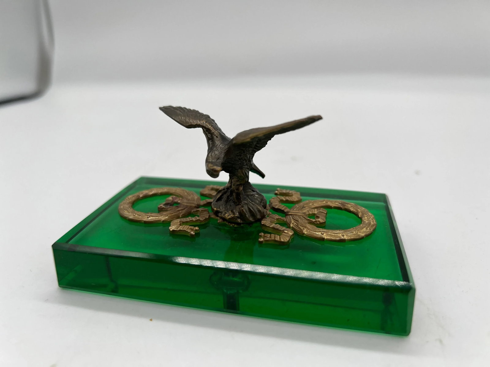 Antique French Empire Style Gilt Eagle Motif & Emerald Glass Paperweight - 5