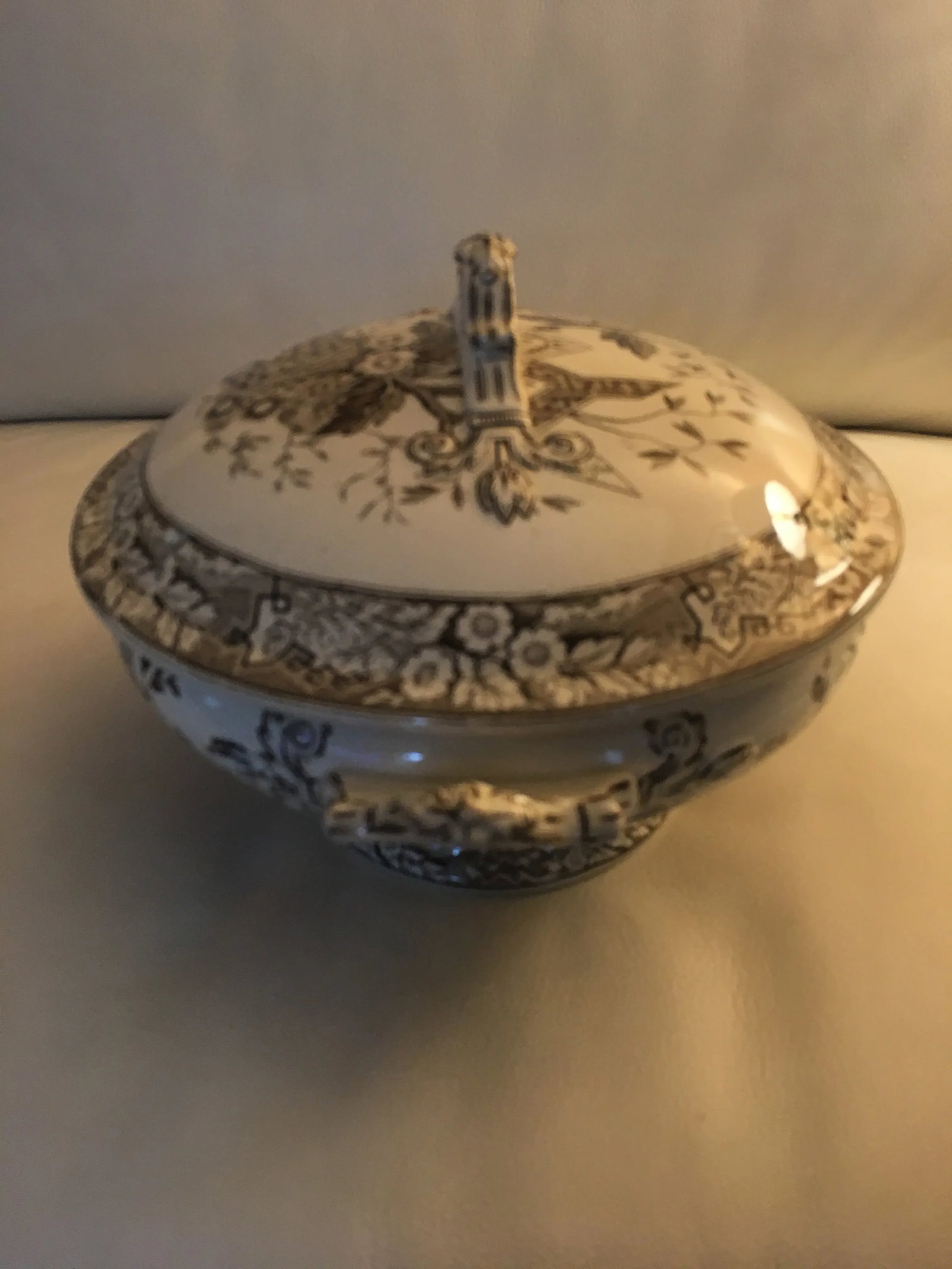 Antique Floral and Scenic Transferware Tureen - 2
