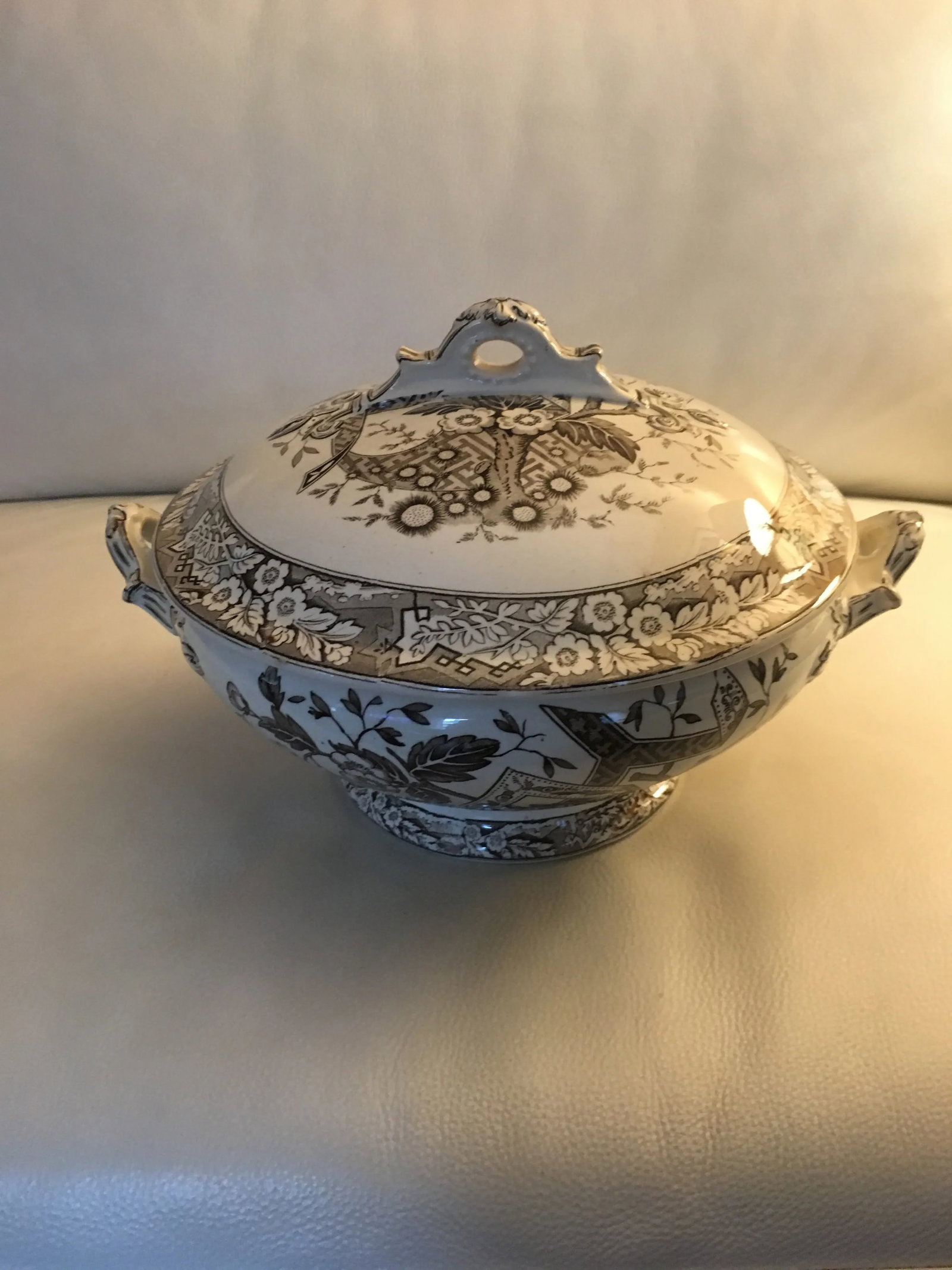 Antique Floral and Scenic Transferware Tureen - 5