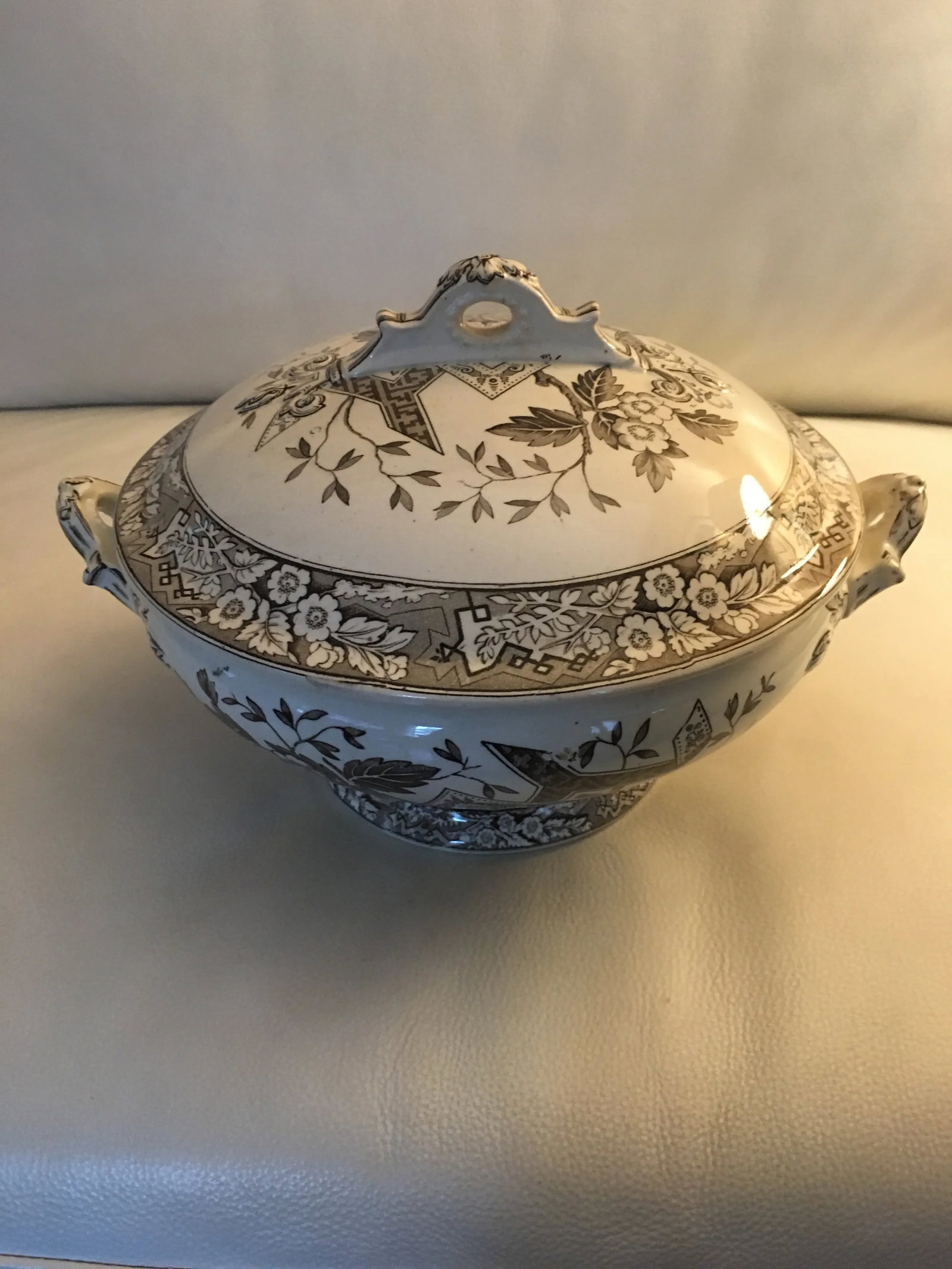 Antique Floral and Scenic Transferware Tureen - 9