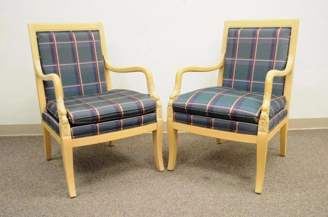 Late 20th Century Italian Regency Carved Dolphin Fireside Lounge Arm Chairs - a Pair - 12