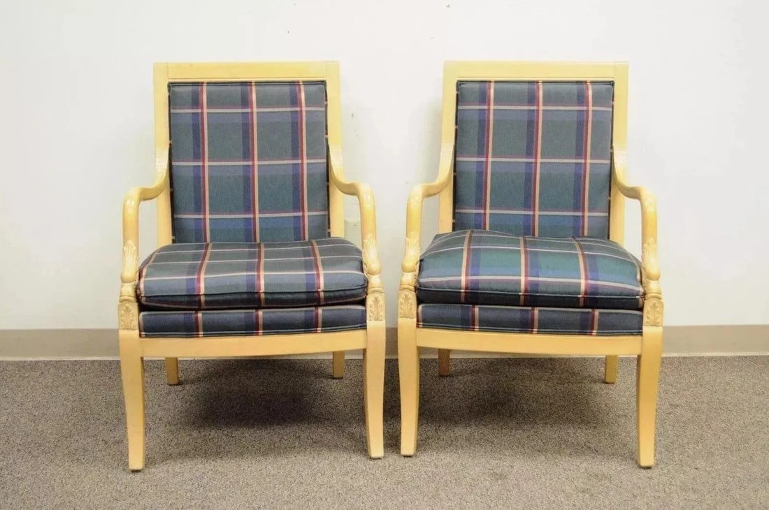 Late 20th Century Italian Regency Carved Dolphin Fireside Lounge Arm Chairs - a Pair - 2