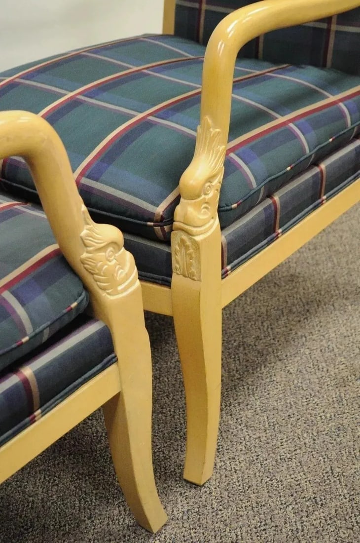 Late 20th Century Italian Regency Carved Dolphin Fireside Lounge Arm Chairs - a Pair - 3